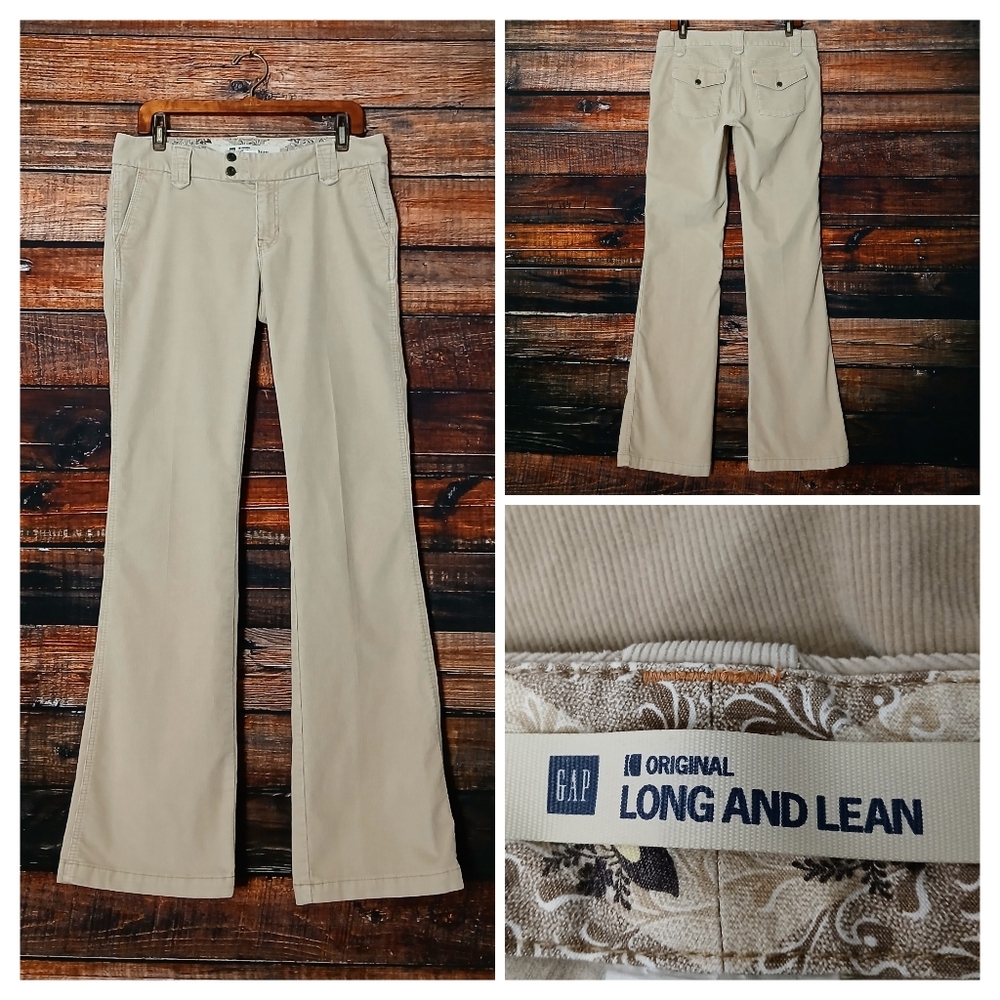 GAP Pants 10 Long Vintage '05 Khaki Corduroy Flare Leg Mid Rise Long And Lean